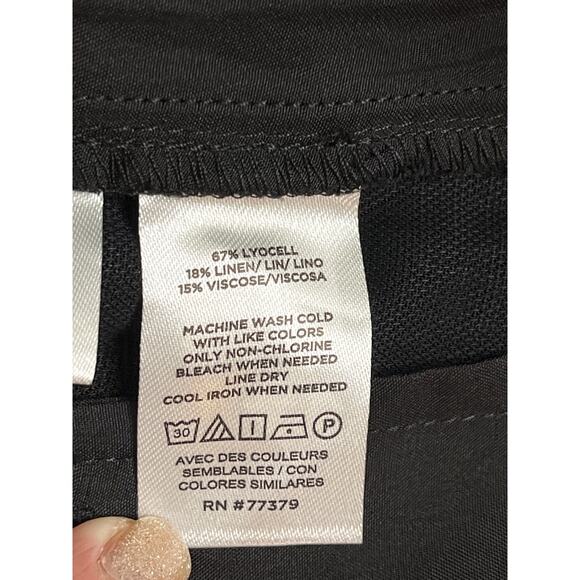 Ann Taylor The Petite Belted Ankle Linen Blend Black Pants, Size 4P - Picture 11 of 15